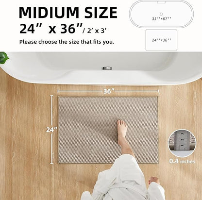 Bathroom Rugs Non Slip Washable, Super Absorbent Thin Bath Mat Quick Dry Low Pile Bathroom Rug, Beige 24"x36"