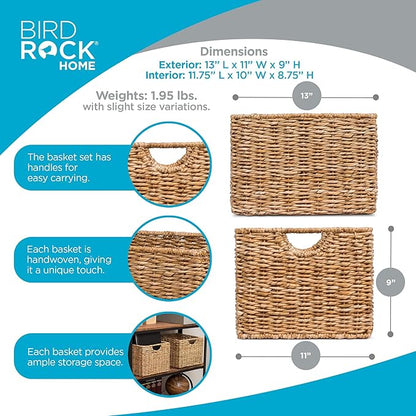 BIRDROCK HOME Storage Shelf Organizer Baskets with Handles - Handwoven Abaca Seagrass Wicker Basket for Pantry, Living Room, Office & Bathroom, Versatile Under Shelf Storage - Set of 3, Natural
