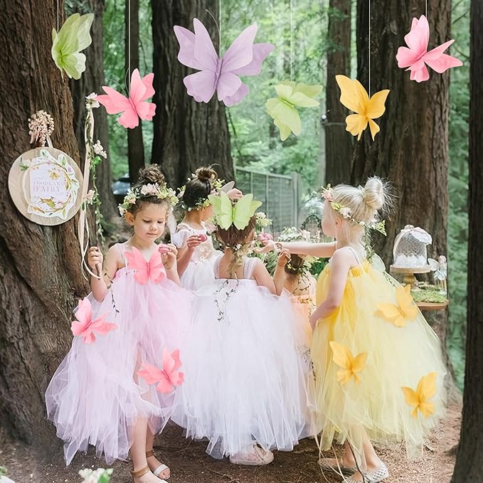 SUNBEAUTY Butterfly Party Decorations, 3D Paper Butterfly Decoration, Hanging Paper Butterfly for Baby Shower Decorations Girls, Women, Paper Flowers for Wall Decoration, Set of 4