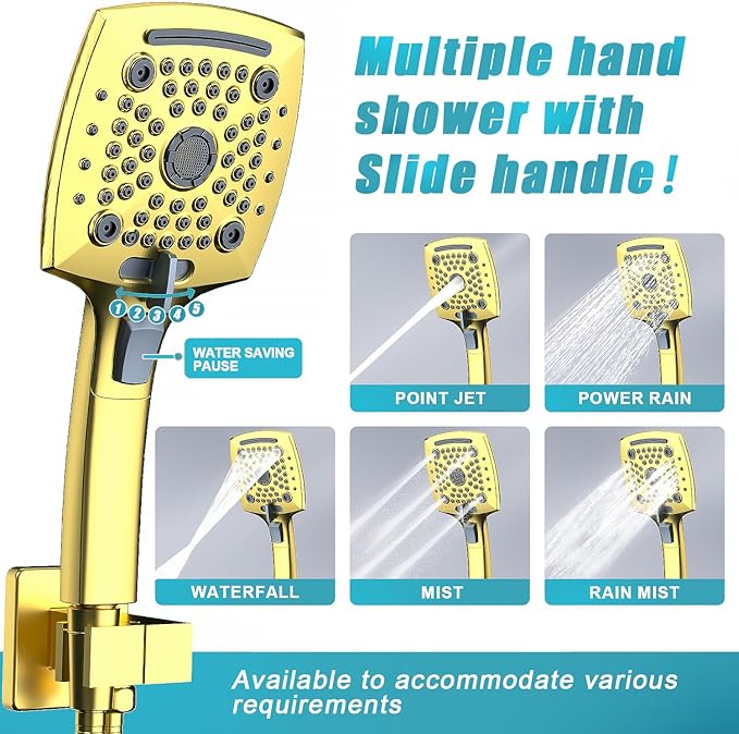 ELLO&ALLO Bathroom Shower Faucet Set Mixing Valve and Trim Kit, Complete Shower System with Rough-in Valve, Brushed Gold