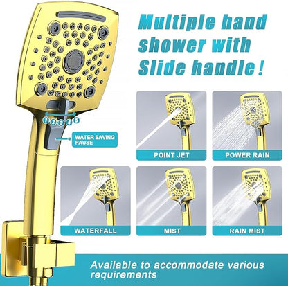 ELLO&ALLO Bathroom Shower Faucet Set Mixing Valve and Trim Kit, Complete Shower System with Rough-in Valve, Brushed Gold