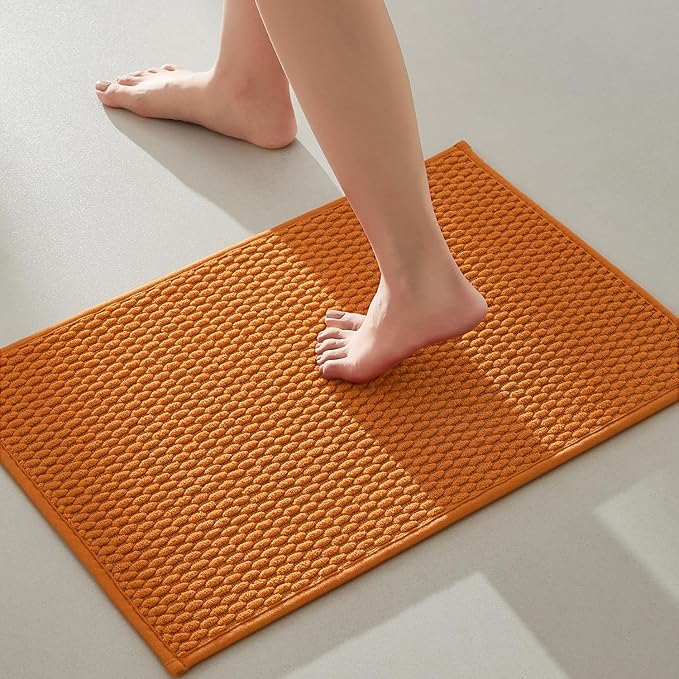 Bathroom Rugs Non Slip Washable, Super Absorbent Thin Bath Mat Small Quick Dry Low Pile Bathroom Rug, Orange 16"x24"