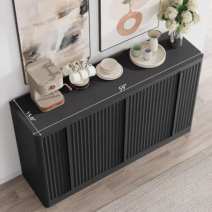 Buffet Cabinet with Storage, 120" Fluted Coffee Bar with 8 Drawers & 4 Doors, Modern Sideboard Buffet with Solid Wood Handle, Credenza Storage Cabinet for Living Room Kitchen Dining Room, Black(2PCS)