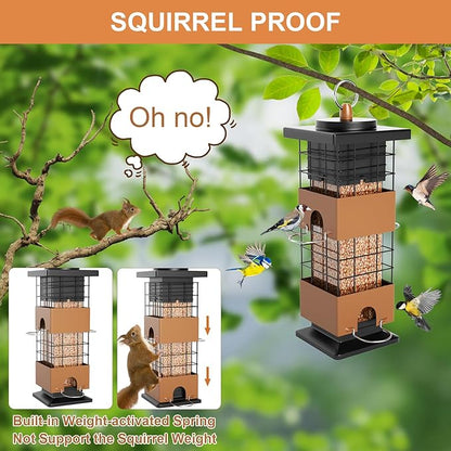 Auslar Bird Feeder, Metal Squirrel Proof Bird Feeders for Outdoors Hanging, 2.5LB Capacity Squirrel Proof Wild Bird Feeders for Outside and Garden Decoration Yard Decor