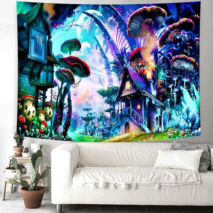 Delur Fantasy Forest Tapestry Enchanted Forest Mystical Magical Tree Tapestry Psychedelic Abstract Nature Landscape Wall Hanging Headboard for Bedroom Living Room Home Decor (59.1" x 78.7")