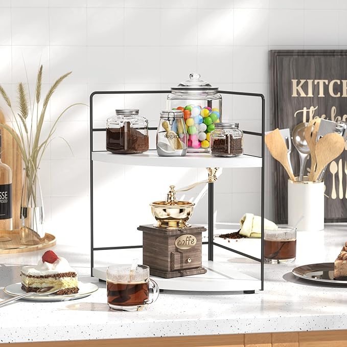 ZGO 2-Tier Bathroom Counter Organizer, Corner Skincare Organizers, Bathroom Organizer Countertop, Makeup Organizer for Vanity Storage, Bathroom Counter Storage(White)