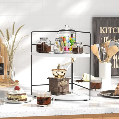 ZGO 2-Tier Bathroom Counter Organizer, Corner Skincare Organizers, Bathroom Organizer Countertop, Makeup Organizer for Vanity Storage, Bathroom Counter Storage(White)