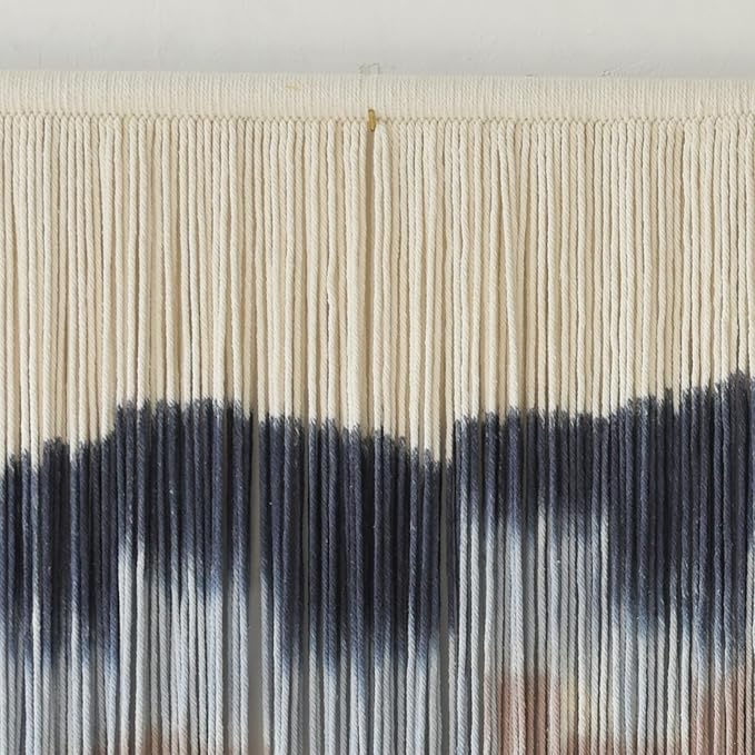 Flber Large Macrame Wall Hanging 57" W x 31" L Handmade Dip Dye Tapestry Bohemian Fiber Art Wall Hanging Mountain Inspired Wall Tapestry Neutral Rustic Wall Decor for Bedroom Living Room