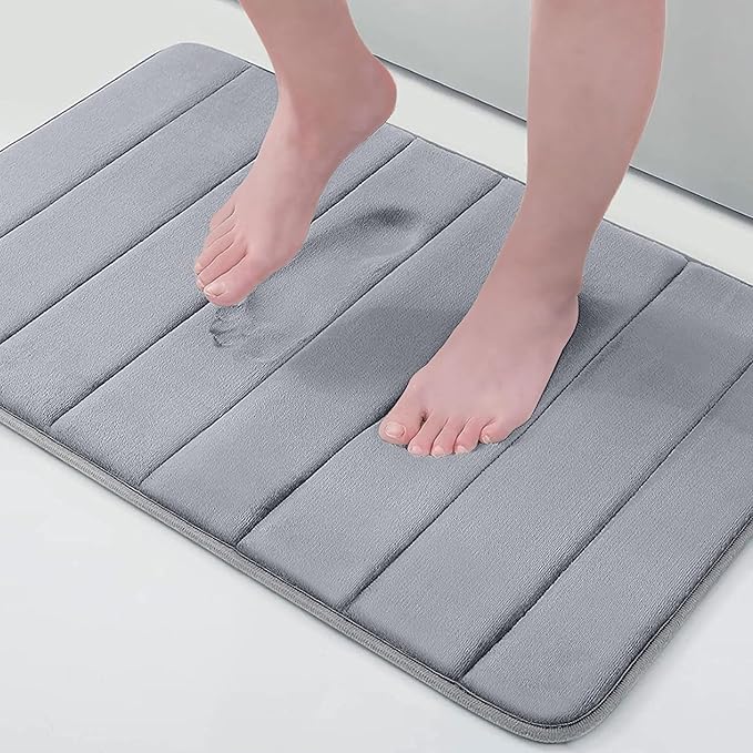 Buganda Memory Foam Bath Mat, 24" x 16", Ultra Soft and Non-Slip Bathroom Rugs, Water Absorbent and Machine Washable Bath Rug for Bathroom, Shower, and Tub, Medium Grey