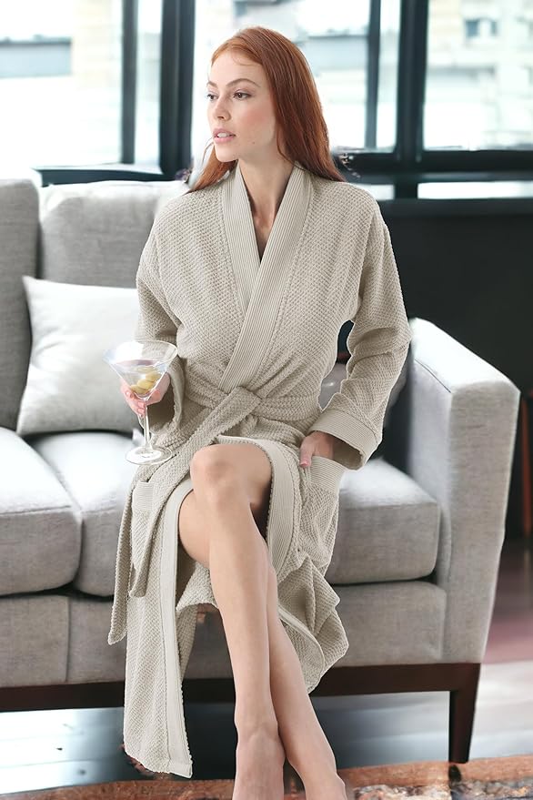 Organic Turkish Cotton Terry Hooded Kimono Bathrobe, Robe for Women