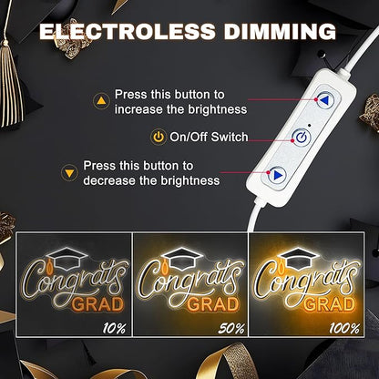 SELICOR Congrats Graduation Neon Sign with Cap - 15" x 8", Adjustable LED Light Up Sign for Prom Party, Photos, Class of 2025 Celebrations, Graduation Gift for Dorm Backdrop Room Decor