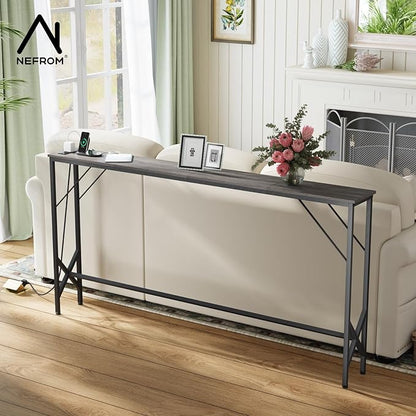 63'' Console Table, Skinny Entryway Table with Fast-Charging Station, Narrow Long Sofa Table, Behind Slim Couch Table for Entrance, Hallway, Living Room Decor ST-GY160-1