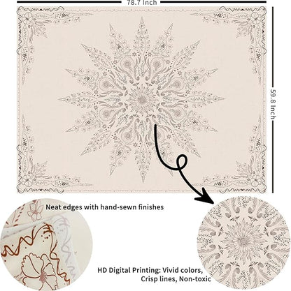 Damanse Floral Tapestry Wall Hanging Cute,Boho Wall Tapestry for Bedroom Aesthetic,Mandala Living Room Decor for Teen Girls (Flaxen, 59.80" x 78.70")