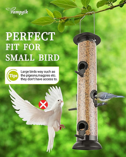 Bird Feeder Premium Hard Plastic for Wild Bird Feeders for Outdoors,Tube Bird Feeders for Outdoors Hanging,14 Inch 6 Port Black,Pack of 1