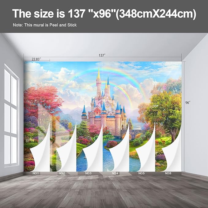 Castle Wall murals Peel and Stick Wallpaper for Bedroom Nursery Room - 96"x137"