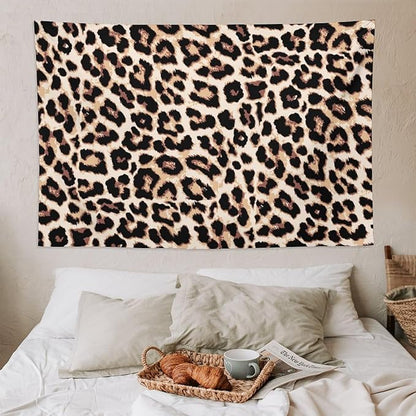 HZOHNAGO Leopard Print Tapestry Rustic Brown Leopard Wild Animal Printed Wall Tapestry Painting Wall Hanging for Bedroom Living Room Dorm 90" W x 60" H
