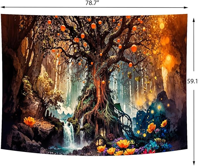 Delur Magical Forest Tapestry Fantasy Tree of Life Fairy Tale Enchanted Mystical Forest Tapestry Psychedelic Nature Landscape Wall Hanging Headboard for Bedroom Living Room Home Decor (59.1" x 78.7")