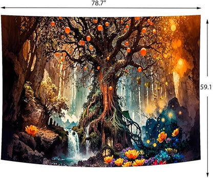 Delur Magical Forest Tapestry Fantasy Tree of Life Fairy Tale Enchanted Mystical Forest Tapestry Psychedelic Nature Landscape Wall Hanging Headboard for Bedroom Living Room Home Decor (59.1" x 78.7")