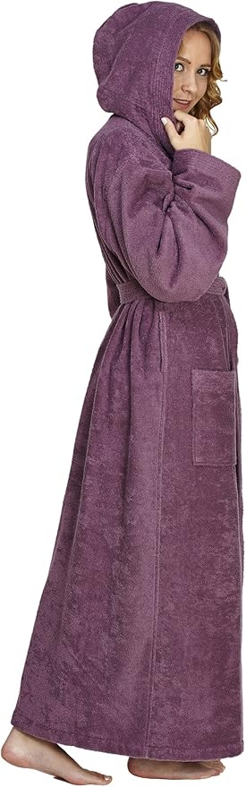 Arus Women's Pacific Hooded Turkish Cotton Bath Robe with Full Length Options