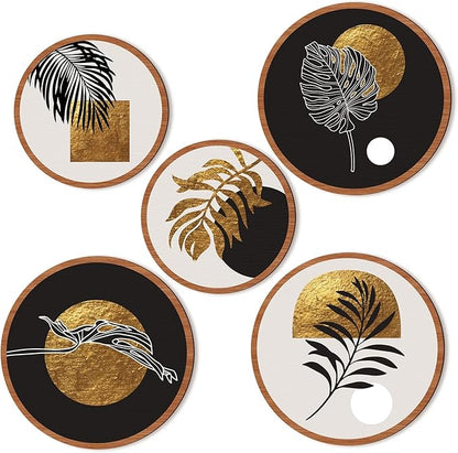 Qunclay 5 Pcs Wall Art Decor Wooden Living Room Wall Decor Bohemian Hanging Farmhouse Geometric 10'' and 8'' Aesthetic Wood Minimalist Posters for Bedroom(Rustic, Leaf)