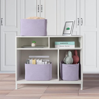 Cotton Rope storage Basket Bins Woven Basket for Organizing Shelves Rectangle Decorative Baskets For storage Clothes Toys Books Towels Square Wicker Nursery basket organizer 3 pack purple lavender
