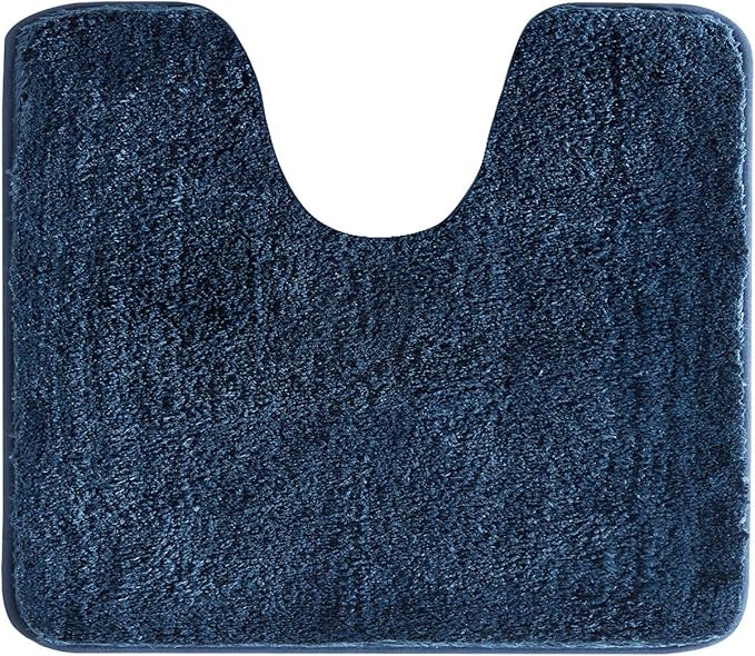 Suchtale Non Slip Bath Mat - Soft Microfiber Shaggy Bath Mat, Machine Washable, Thick Plush U Shape Toilet Rug (20 x 24, Navy)