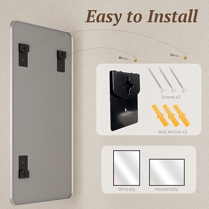 Bathroom Mirror 55" x 36", Large Rectangle Wall Mirror, Silver Metal Frame Wall Mounted Mirrors for Bathroom, Vanity, Bedroom, Entryway Decor(Horizontal/Vertical)