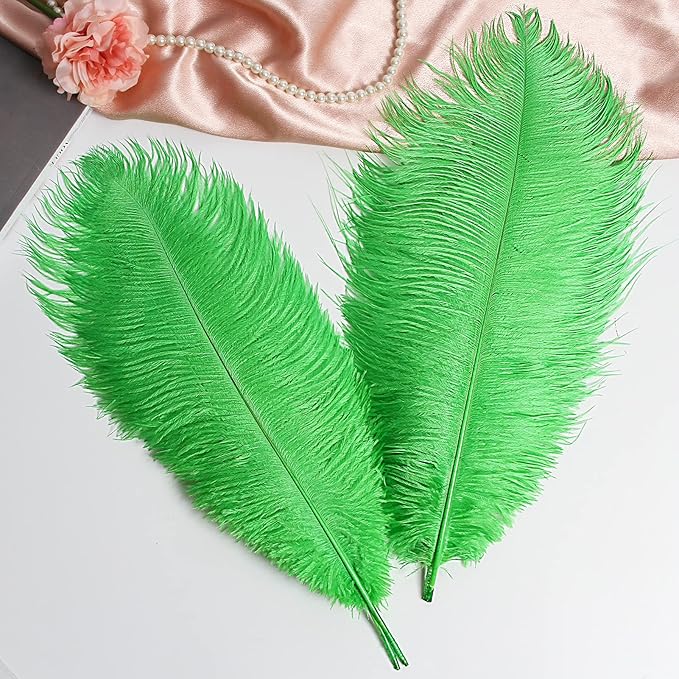THARAHT Green Ostrich Feathers 12pcs Large Natural Bulk 16-18Inch 40cm-45cm for Wedding Party Centerpieces Mardi Gras and Home Decoration Feathers