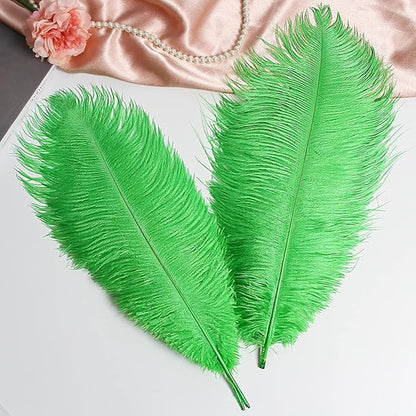 THARAHT Green Ostrich Feathers 12pcs Large Natural Bulk 16-18Inch 40cm-45cm for Wedding Party Centerpieces Mardi Gras and Home Decoration Feathers