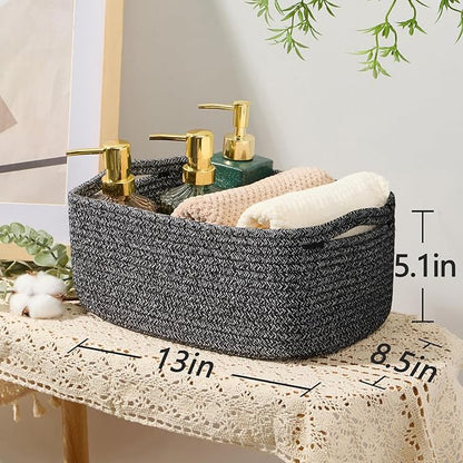 Small Storage Baskets for Organizing | Closet Organizer Bins | Shelf Toy Basket | Woven Rope Baskets | Cube Decorative Box | Shallow Basket | 13x8.5x5.1” | 3 Packs Dark Gray