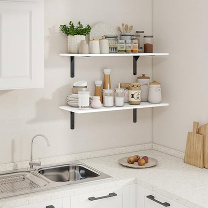 30" W x 12" D White Floating Shelves for Wall, Deep Wall Shelves with Visible Bracket for Books, Plant, Large Deep Bathroom Shelf for Storage & Display, Set of 2