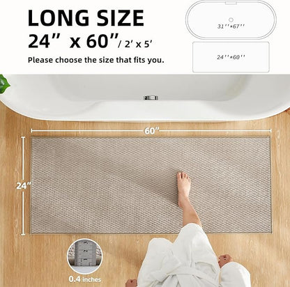 Bathroom Runner Rug, Long Bath Mat Washable Thin Quick Dry Low Pile Bathroom Runner Rugs 24 x 60 Non Slip, Beige 24"x60"