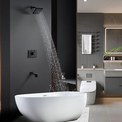 Shower Fixtures, Black Shower Faucet Set with 6 Inch Matte Black Shower Head and Tub Spout, Black Shower Head and Handle Set (Valve Included)