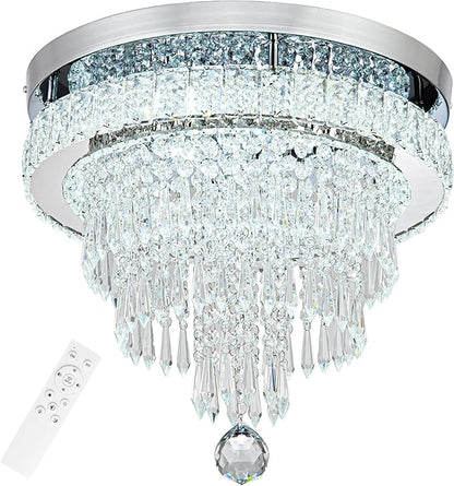 16“ Crystal Chandeliers Round Modern LED Chandelier Light Flush Mount Ceiling Light Fixtures with Remote Control for Bedroom Living Room Dining Room (dimmable)