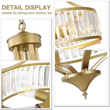 20" Modern Crystal Chandelier, 5-Light Gold Dinning Room Light Fixtures Over Table, Hanging Round Pendant Chandelier for Kitchen Island Entryway Bedroom Office Bathroom Stairwell