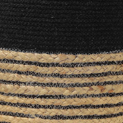 REDEARTH · Cylindrical Pouf Ottoman - Braided Pouffe Accent Sitting Round Footrest for Living Room, Bedroom, Nursery, kidsroom, Patio, Gym; 70% Cotton 30% Jute, (14.5x14.5x16; Black Natural)