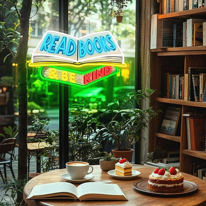 SELICOR Read Books & Be Kind Neon Signs for Wall Decor-Teacher Appreciation Gift,Adjustable LED Book Neon Light Up Sign for Reading Room Study Room Classroom Bookstore Library Museum Cafe Bedroom