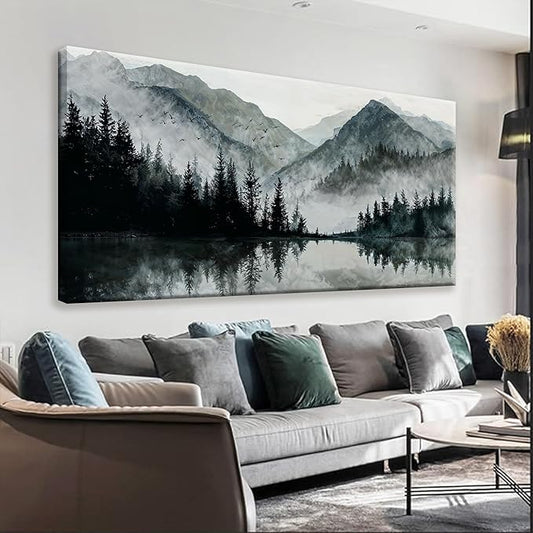 TAIJXAGSG Canvas Art Wall Decor Paintings Art Prints Modern Wall Art For Living Room Decorations Mountain Lake View Landscape Artwork Wall Bedroom Kitchen Office Home Wall Decor Artwork 24"×48"