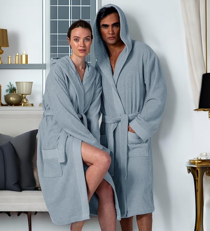 Organic Turkish Cotton Terry Hooded Kimono Bathrobe, Robe for Women