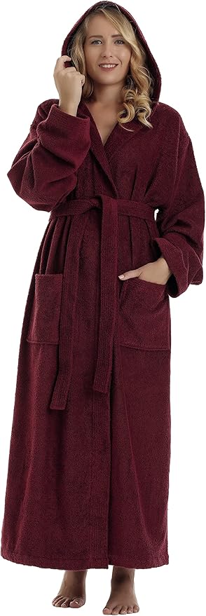 Arus Women's Pacific Hooded Turkish Cotton Bath Robe with Full Length Options