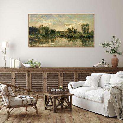 Tinonedraw Vintage Nature Framed Canvas Wall Art Set of 3, French Country Wall Decor, Rustic Landscape Farmhouse Art Paintings, Olive Green Trees Art Prints for Living Room Bedroom Office 20"x40"