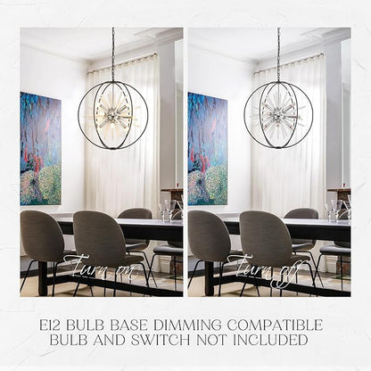 23.6" Black Chrome 12-Light Globe Sputnik Chandelier Modern Adjustable Hanging Ceiling Glass Tube Pendant Light Fixture for Entryway Foyer Staircase Dining Living Room Hallway