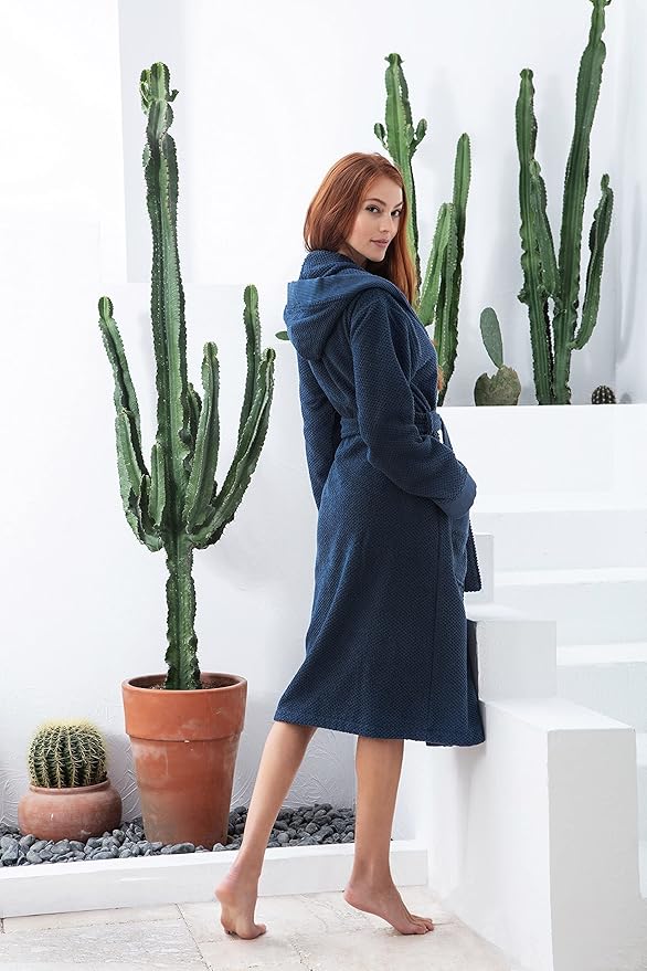 Organic Turkish Cotton Terry Hooded Kimono Bathrobe, Robe for Women