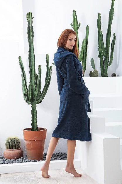 Organic Turkish Cotton Terry Hooded Kimono Bathrobe, Robe for Women