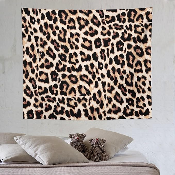 HZOHNAGO Leopard Print Tapestry Rustic Brown Leopard Wild Animal Printed Wall Tapestry Painting Wall Hanging for Bedroom Living Room Dorm 60" W x 50" H