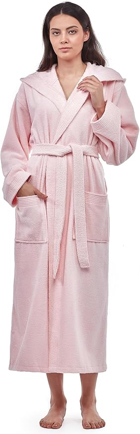 Arus Women's Pacific Hooded Turkish Cotton Bath Robe with Full Length Options