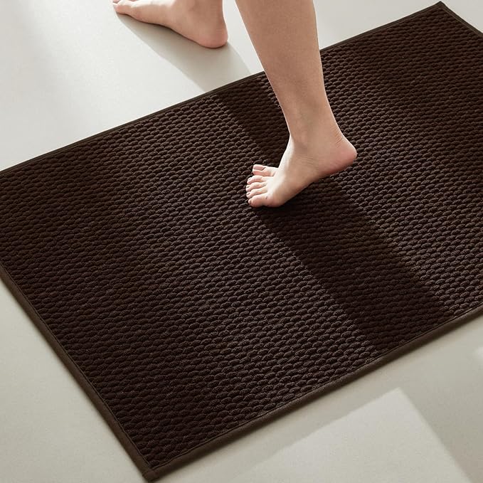 Bathroom Rugs Non Slip Washable, Super Absorbent Thin Bath Mat Quick Dry Low Pile Bathroom Rug, Brown 24"x47"