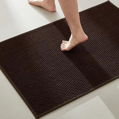 Bathroom Rugs Non Slip Washable, Super Absorbent Thin Bath Mat Quick Dry Low Pile Bathroom Rug, Brown 24"x47"