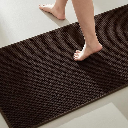 Bathroom Rugs Non Slip Washable, Super Absorbent Thin Bath Mat Quick Dry Low Pile Bathroom Rug, Brown 20"x48"