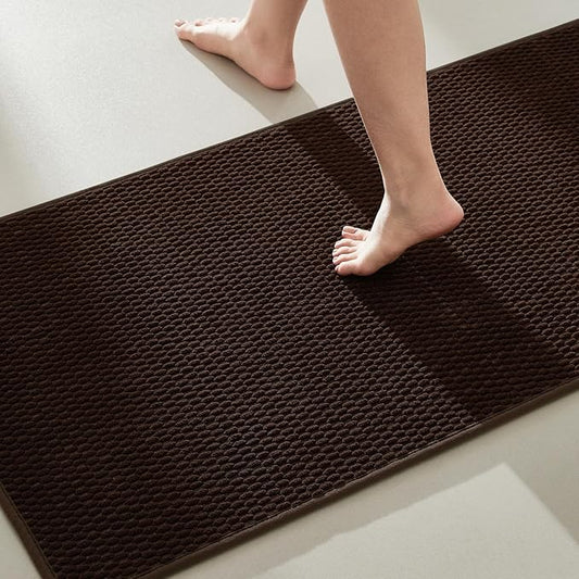 Bathroom Rugs Non Slip Washable, Super Absorbent Thin Bath Mat Quick Dry Low Pile Bathroom Rug, Brown 20"x48"